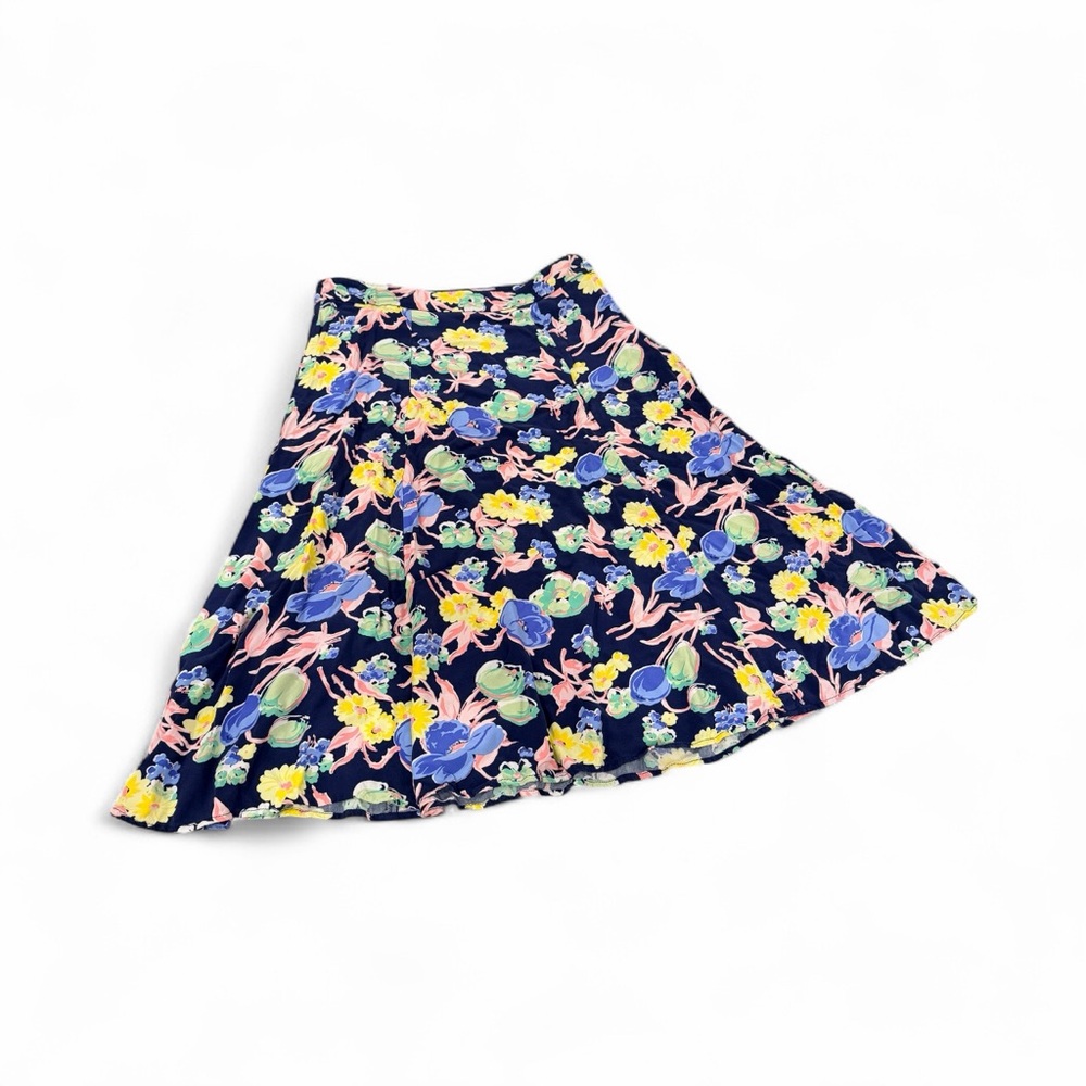 Talbots 8P floral navy blue and yellow midi skirt
